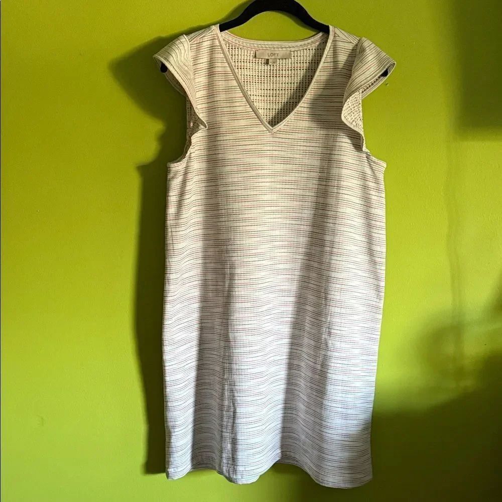 LOFT White Striped Stretch Midi Dress Size M